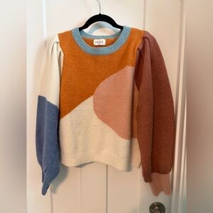 Fable Colorblock Puff Sleeve Crewneck Sweater - Rust, Blush, Cream, Blue